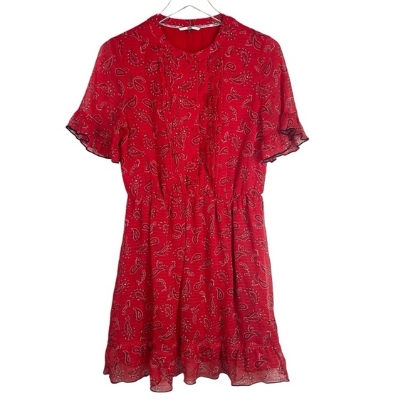 TOMMYJEANS HILFIGER Red Bandana Sheer Lightweight Short Sleeve Dress Size Small - Picture 2 of 13